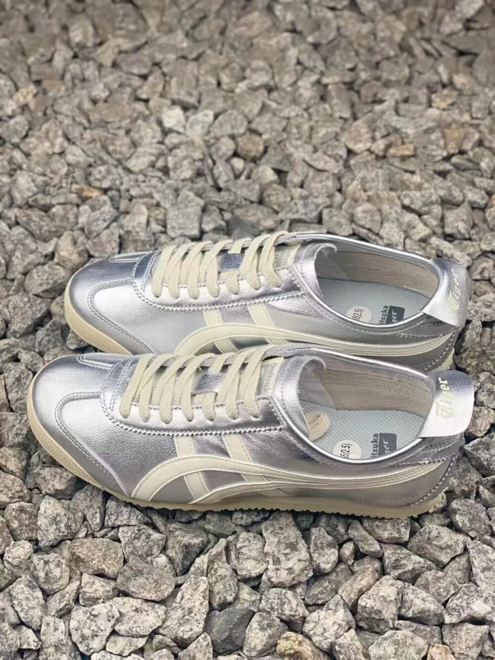 Onitsuka Tiger by Asics Silver and Cream Retro Runner Sneakers